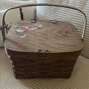 Longaberger Wooden Picnic Basket with Floral Design